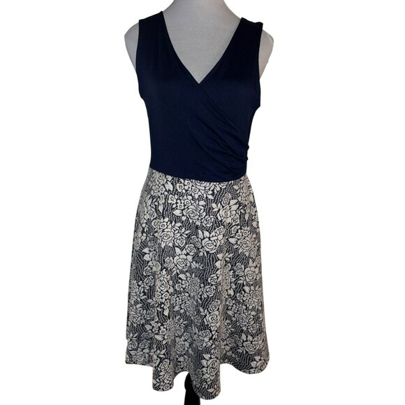 Hail3y:23 Navy/White Surplice Wrap Top Floral Bottom Dress Size - L - Picture 1 of 8